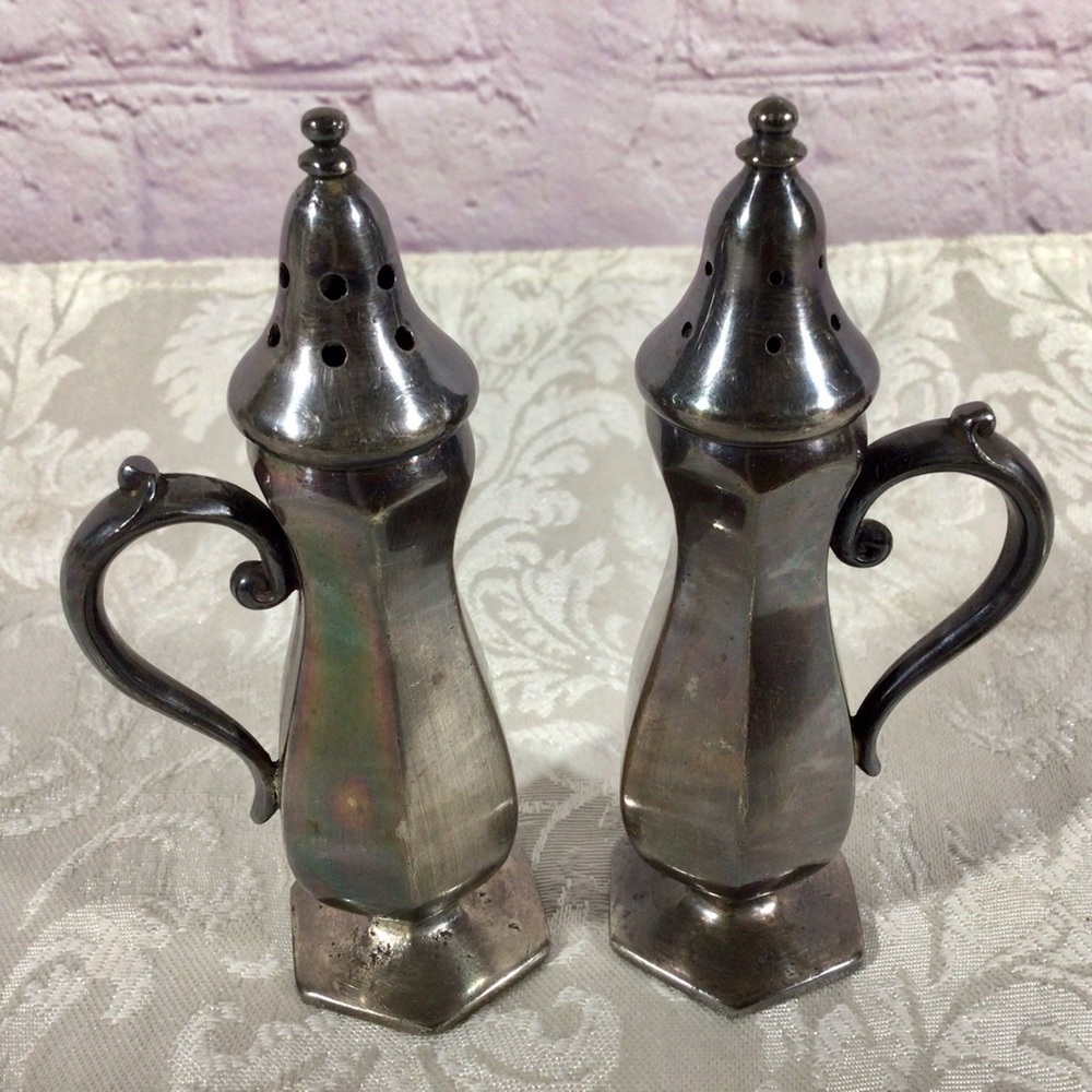 Vintage Revere Pewter by Benedict 347 Salt and Pepper Shaker Set with Handles